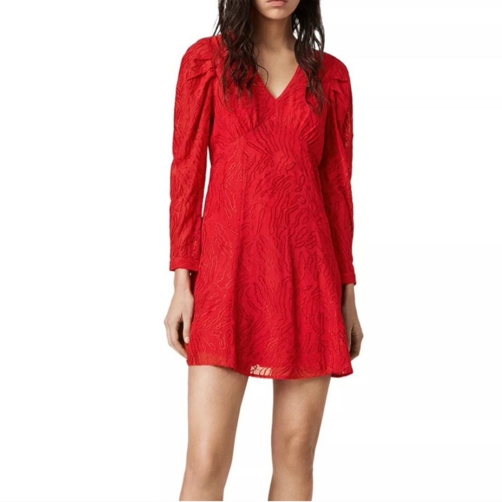 NEW All Saints Size 0 Red Embroidered Rosi Ani Dress - Picture 1 of 11